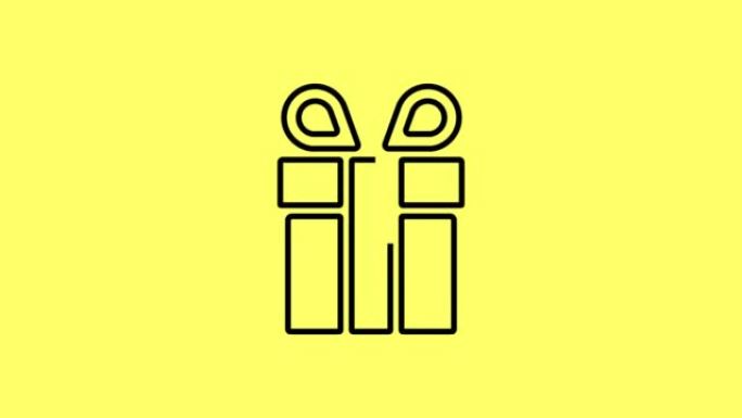 黄色背景上的礼品盒涂鸦线图标动画