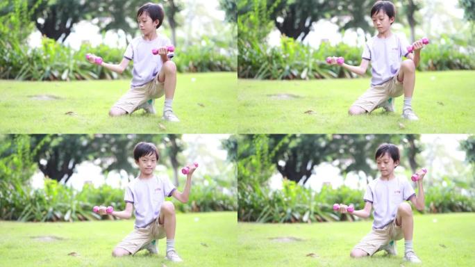 Boy with dumbbells