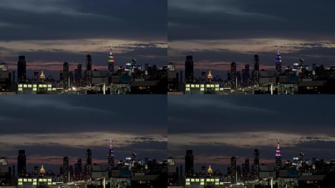纽约天际线，帝国大厦以彩虹色点亮，骄傲月