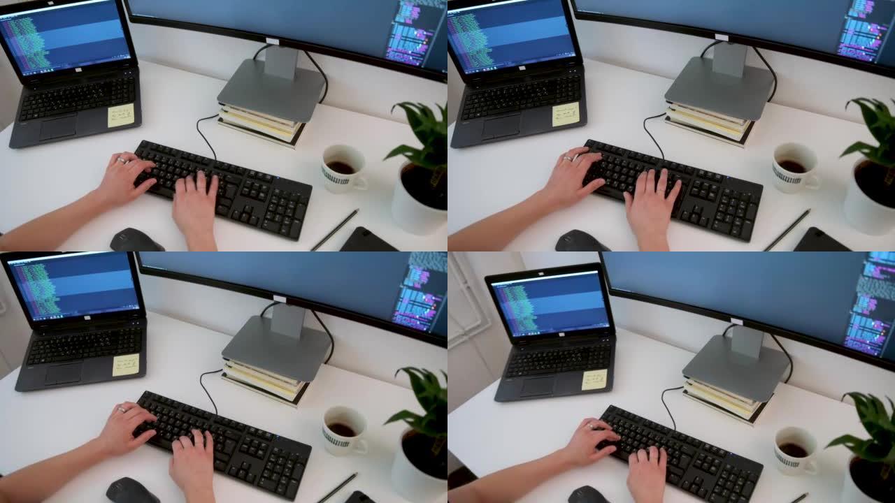 女孩学习在台式电脑上编码在家里的股票视频