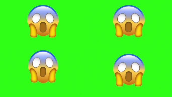 动画震惊的表情符号。无缝循环。绿色屏幕背景上的4k卡通表情表情动画。社交媒体表达情感和情感共享概念，