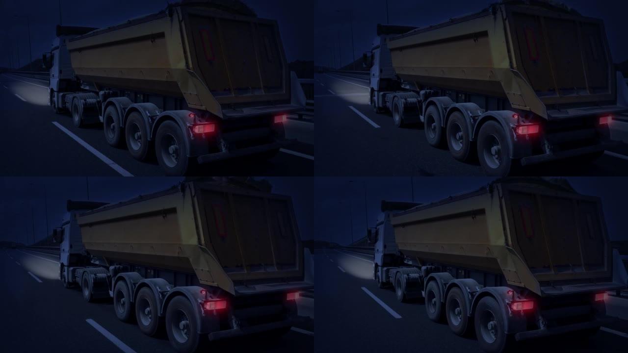 夜间自卸车运输-4k分辨率