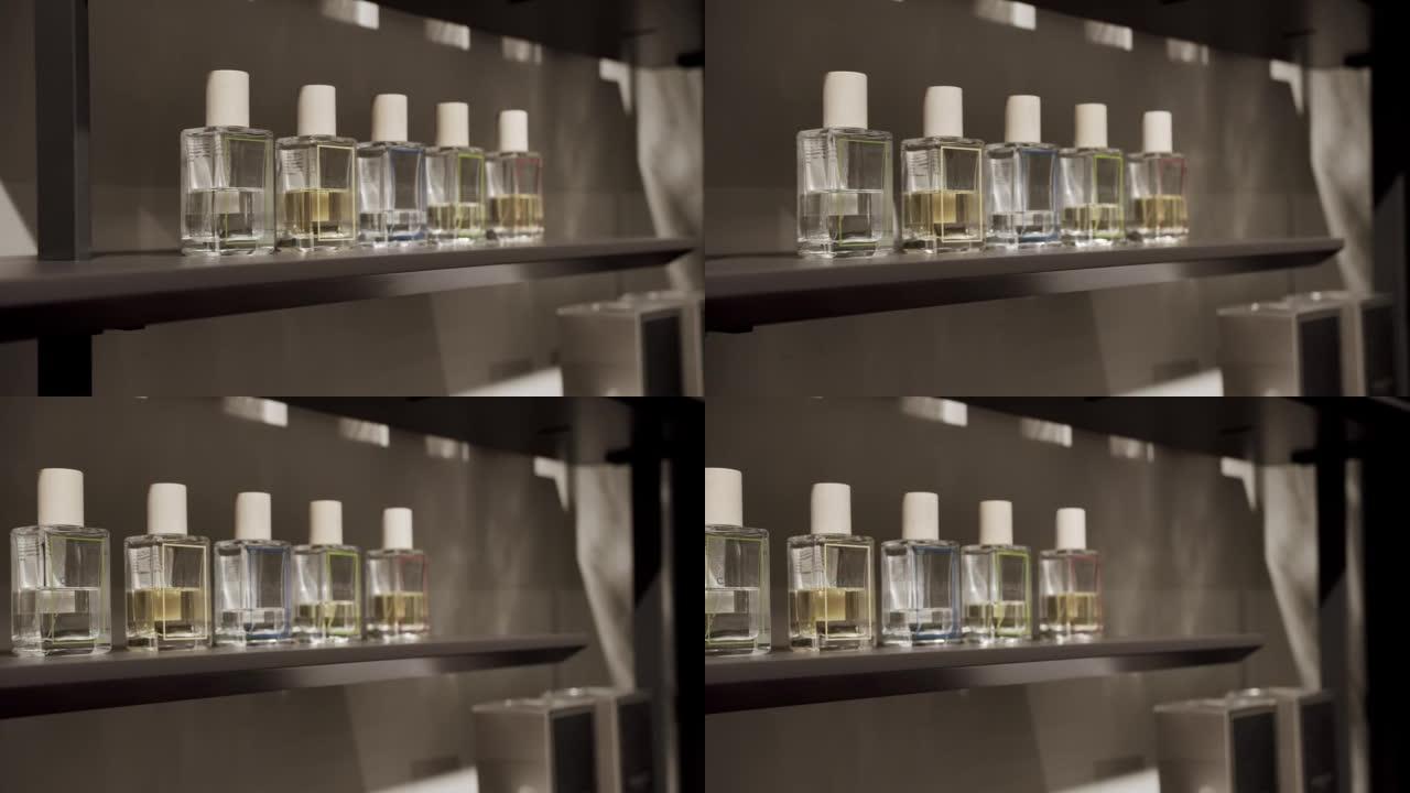 许多室内香水瓶，现代房间香水在舒适的公寓里。