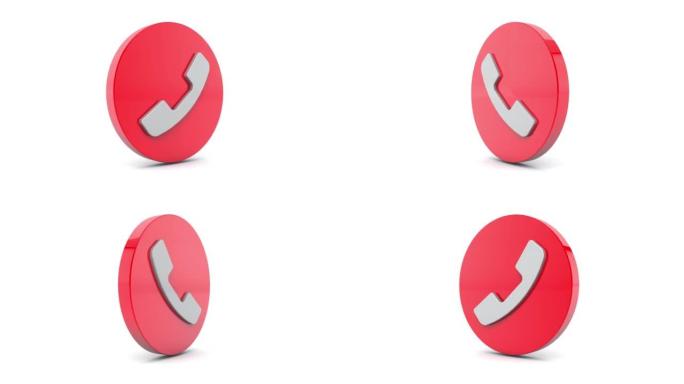 手机红色光泽圆形按钮的3D动画