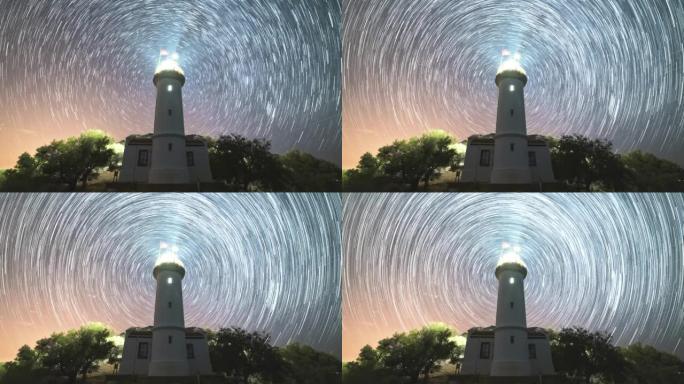 夜间银河在吉利东亚灯塔上空。土耳其