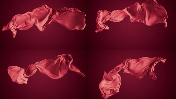 抽象红色流动缎子或丝布慢动作