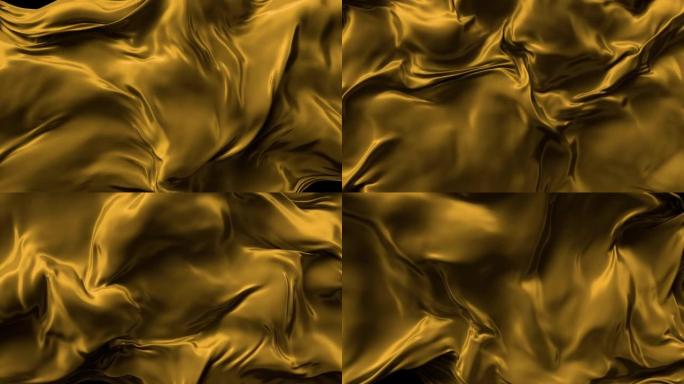慢动作中的抽象金色流动缎子或丝绸布