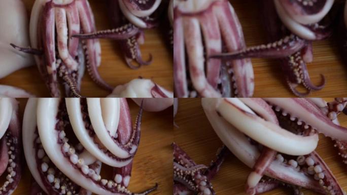 切菜板上煮鱿鱼的触须和。
