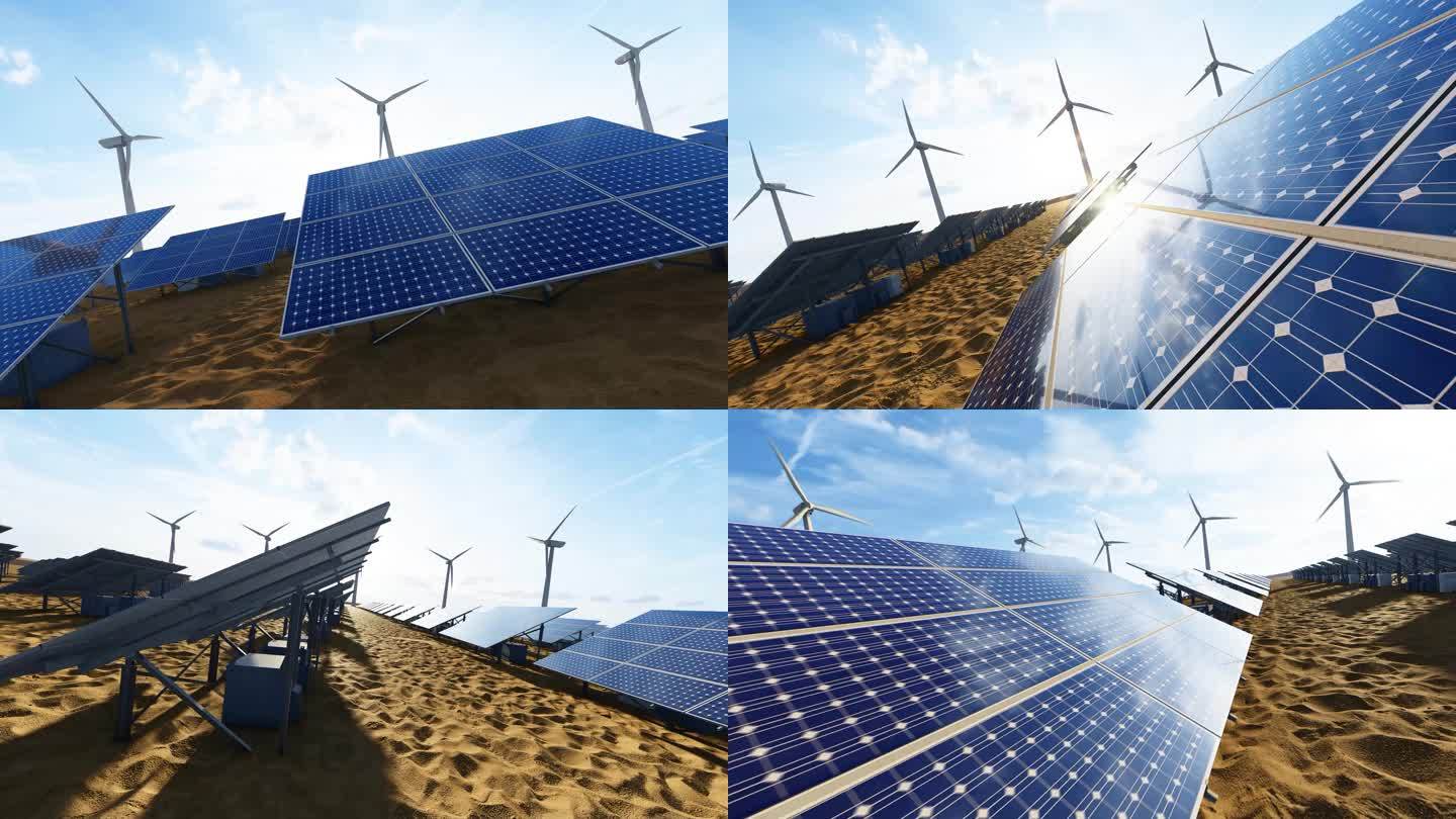 4K沙漠荒漠新能源光伏发电站合集
