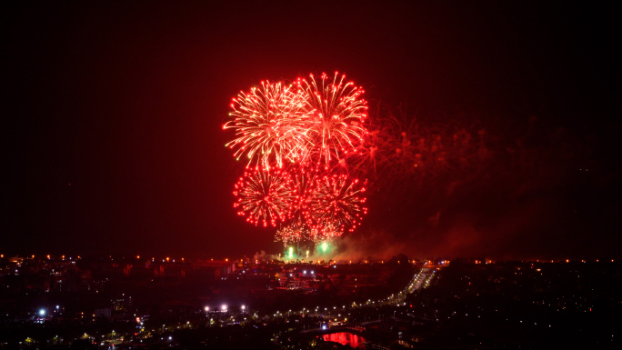 过节春节城市热闹喜庆烟花绽放4K