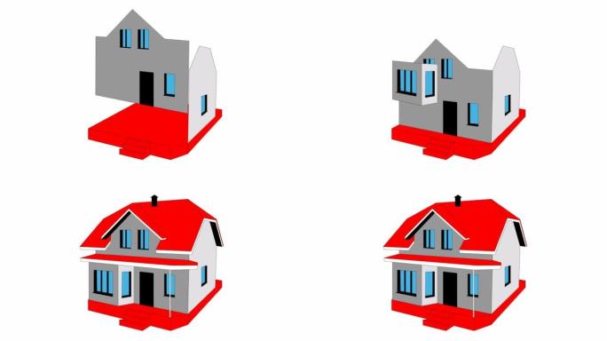 房子的象征。平面图标。盖房子的过程。家居、房地产的概念。矢量插图孤立在白色背景上。