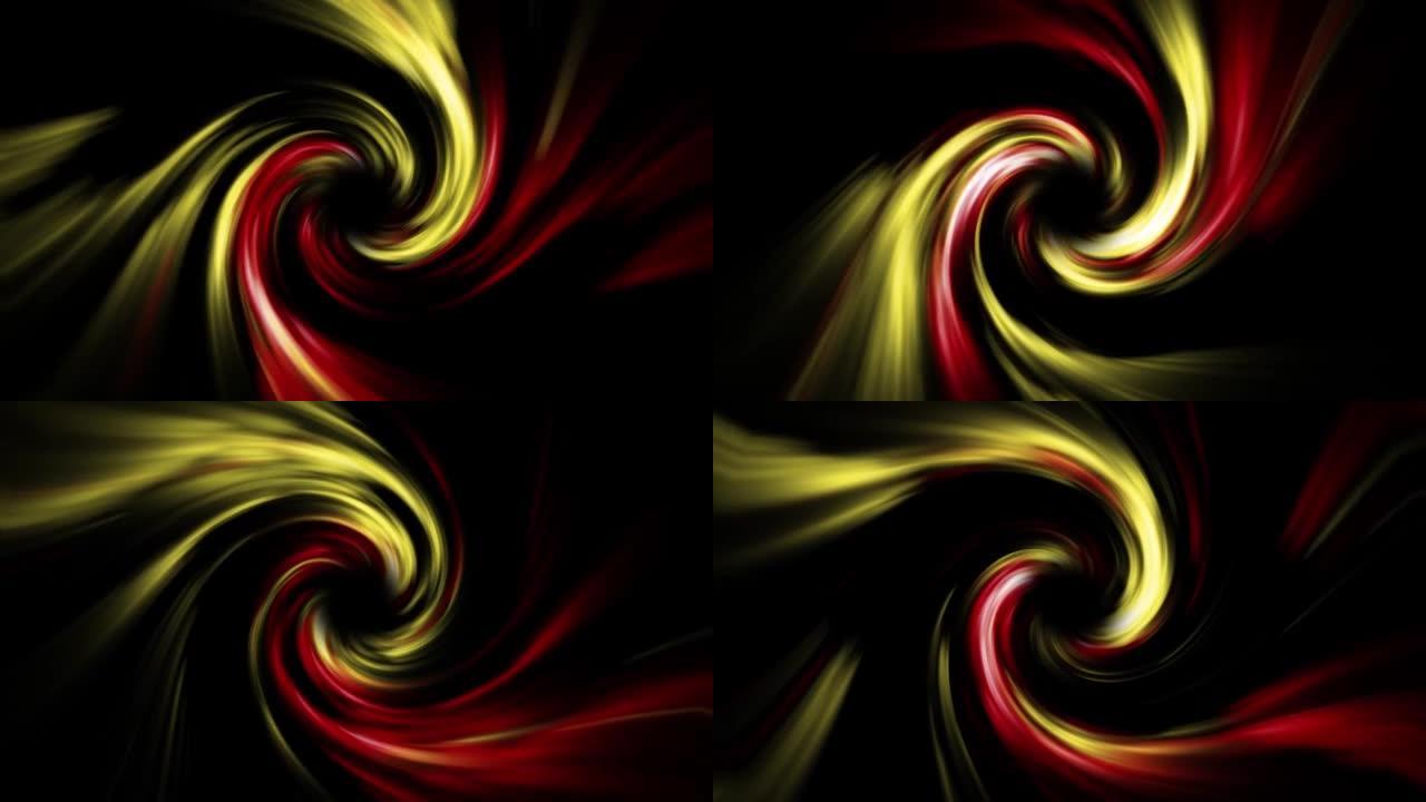 催眠虫洞黑洞黄色红色漩涡旋涡动画。五颜六色的隧道灯。未来主义抽象背景。光速、时空串。无缝螺旋。发光螺