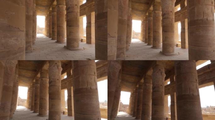 雕刻柱子，卡纳克神庙内部，卢克索，埃及。建筑上的细节