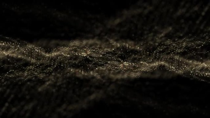 4k抽象粒子金色豪华动画背景。深黑色，带有发光颗粒。