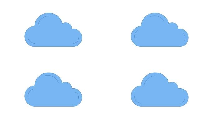 云蓝线艺术矢量动画。Cloudscape，天气预报和气象简单轮廓图标视频。阴天阴，气候彩色运动图形