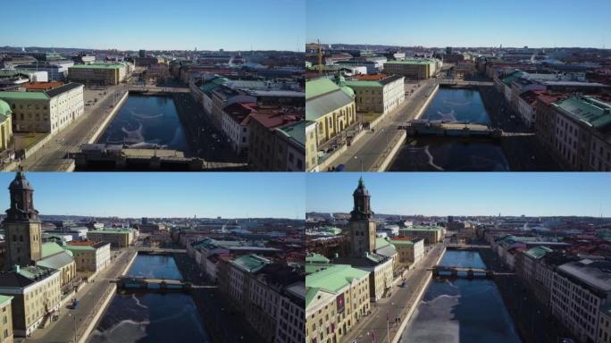 空中无人机照片-大港运河和克里斯蒂娜教堂。瑞典哥德堡