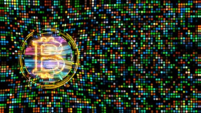 比特币加密货币导入大数据动画抽象彩色聚光灯背景