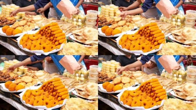 斋月开斋食品展示在孟加拉国出售