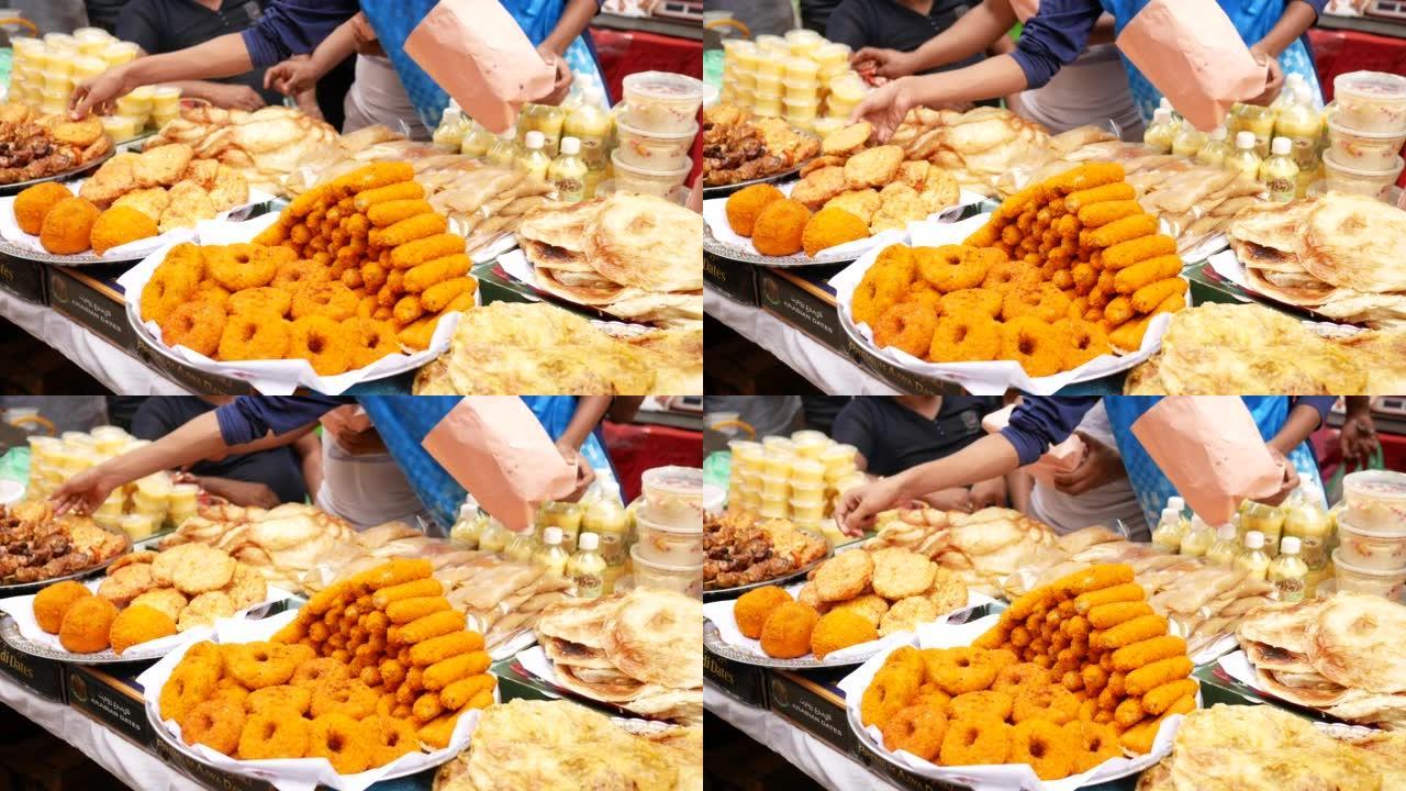 斋月开斋食品展示在孟加拉国出售