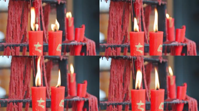 红蜡烛寺庙香火蜡烛燃烧生格意境