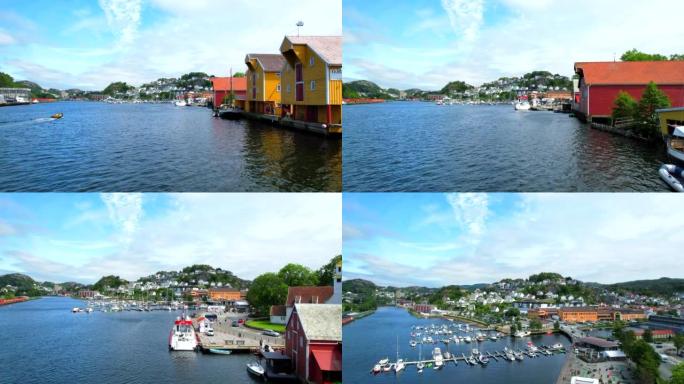 Egersund挪威港口和欧洲全景的历史房屋和船舶