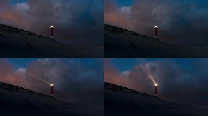 法国罗扬，天空多云的库伯灯塔的光线延时