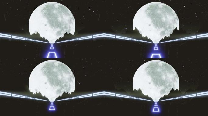80年代风格荧光视觉背景。夜路与大月亮无缝循环股票视频