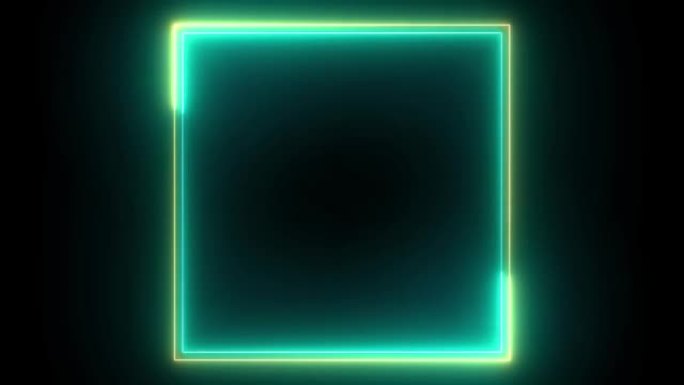 黑色背景上的抽象动画彩色绿色蓝色黄色矩形能量