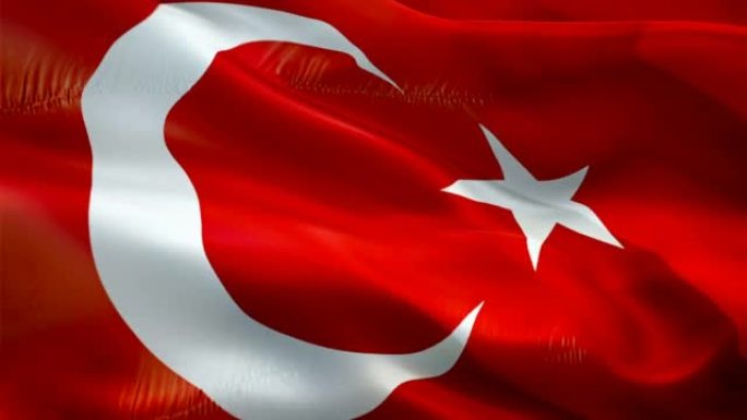 土耳其国旗视频。国家3d土耳其国旗慢动作视频。土耳其旅游的旗帜吹近。土耳其国旗运动循环高清分辨率背景