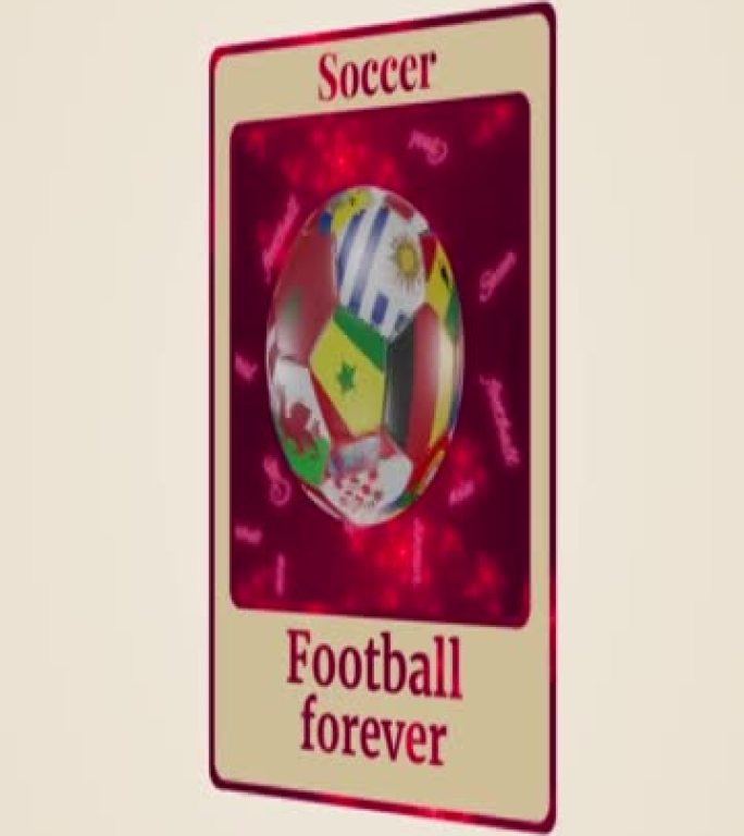 足球在3d卡上旋转，国家标志2022，垂直视频循环，红色角度14