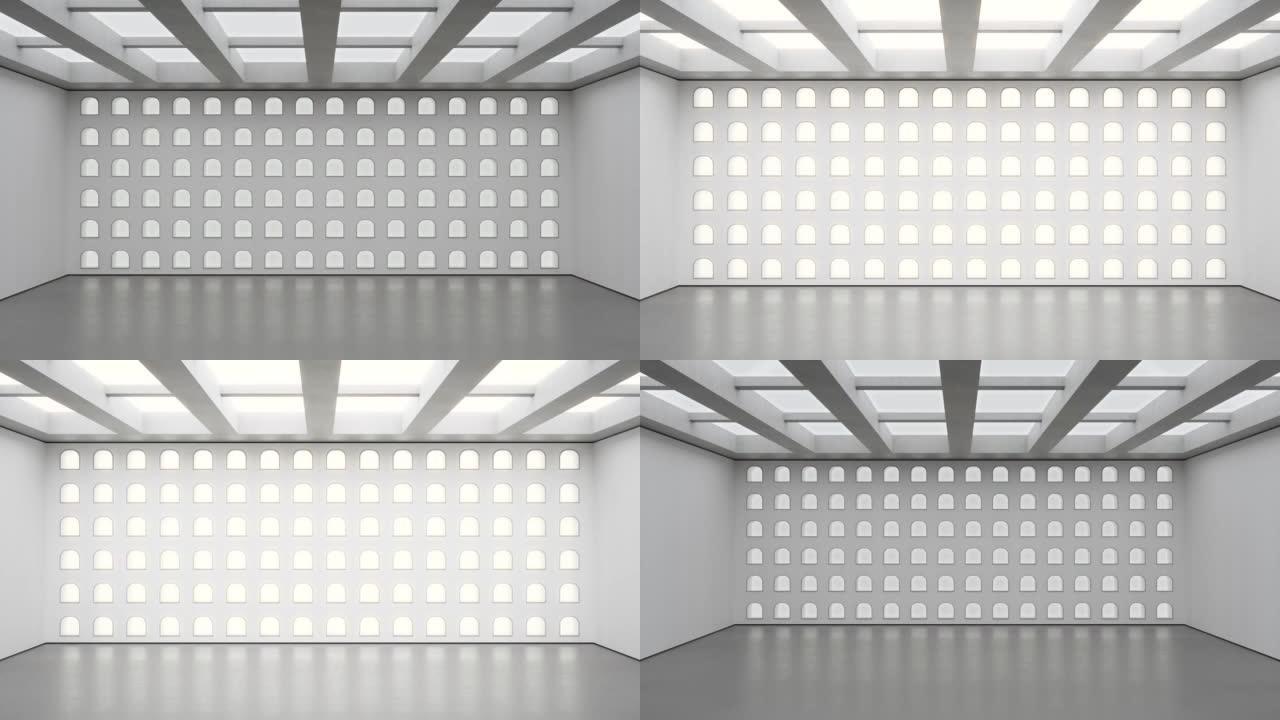 现代豪华陈列室的抽象室内设计3D渲染。