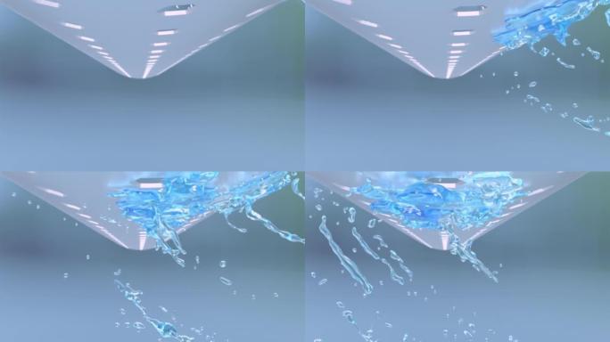 机器上的水滴和飞溅，抽象背景，3d动画