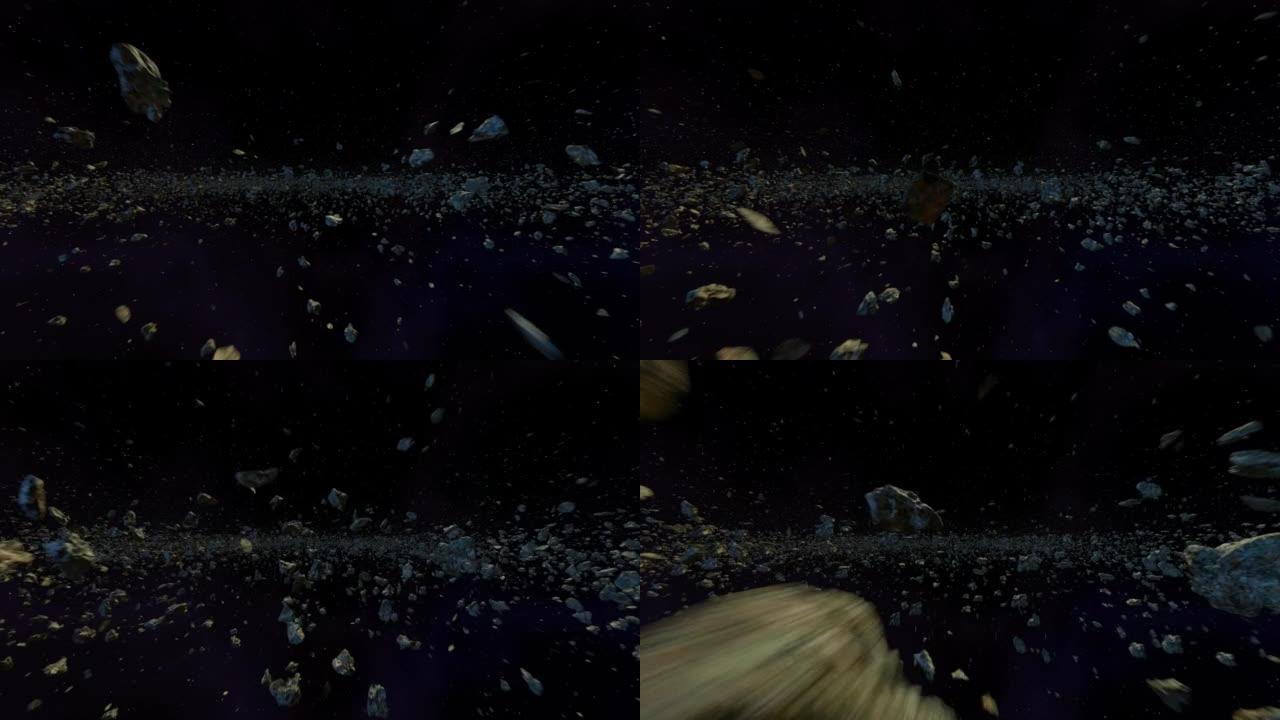 飞过小行星带。太空背景中的陨石4K 01