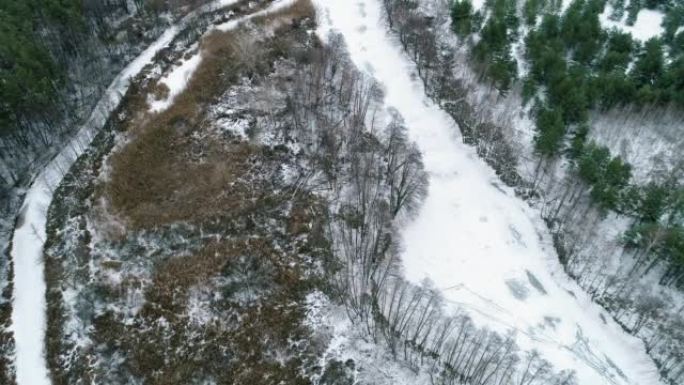 冬季景观航拍林道树雪