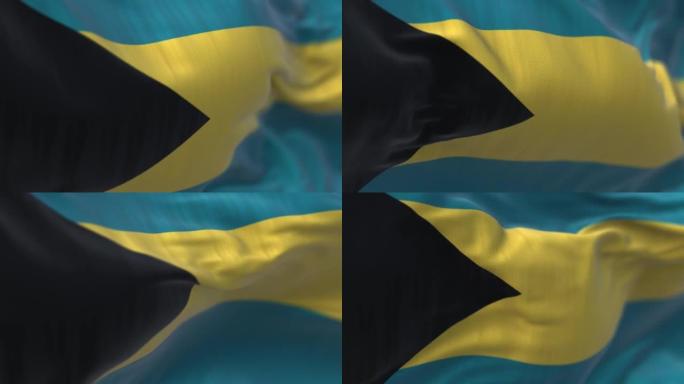 巴哈马国旗在风中飘扬的特写镜头