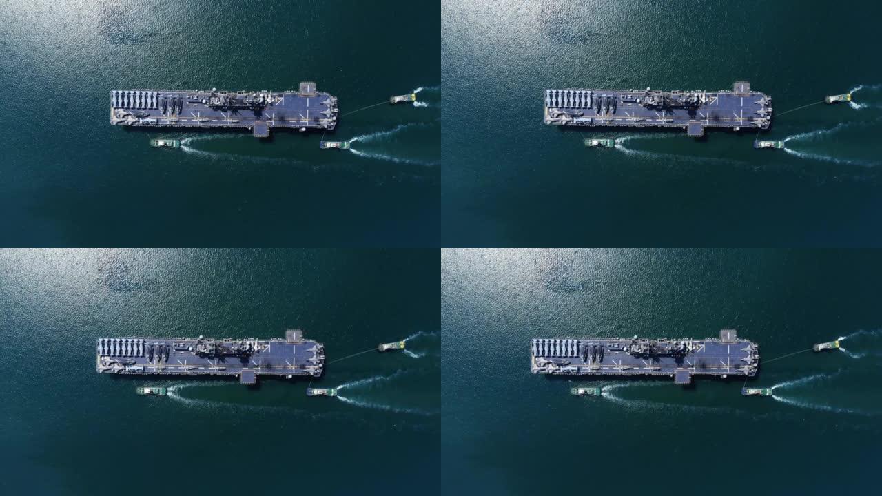 核动力舰艇军事海军舰艇战列舰航母满载战斗机和直升机巡逻。俯视图