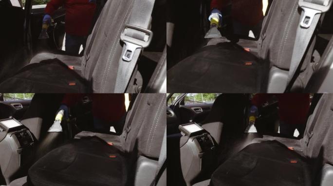 用专用吸尘器对乘用车座椅进行深度清洗。