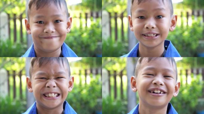 可爱的亚洲男孩微笑。