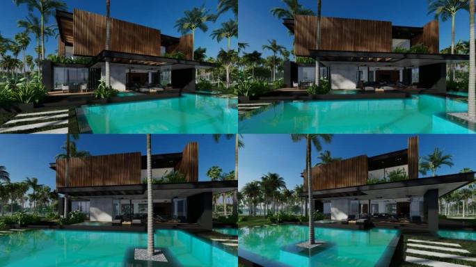 海边或海边的木板立面现代房子的4k视频