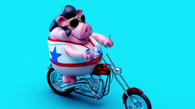 摩托车上猪摇杆的有趣3D卡通动画