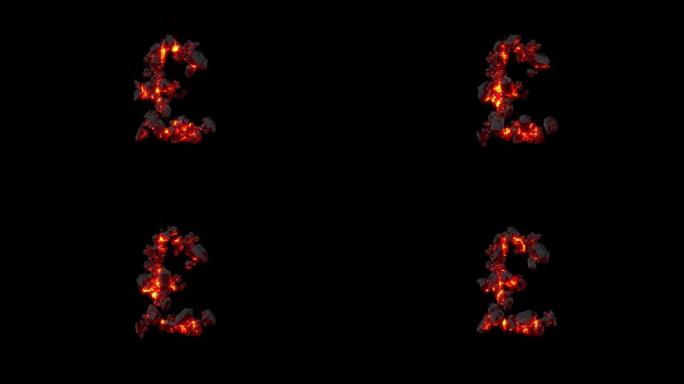 水晶字体-闪亮黑暗燃烧的石头的磅符号，孤立循环视频