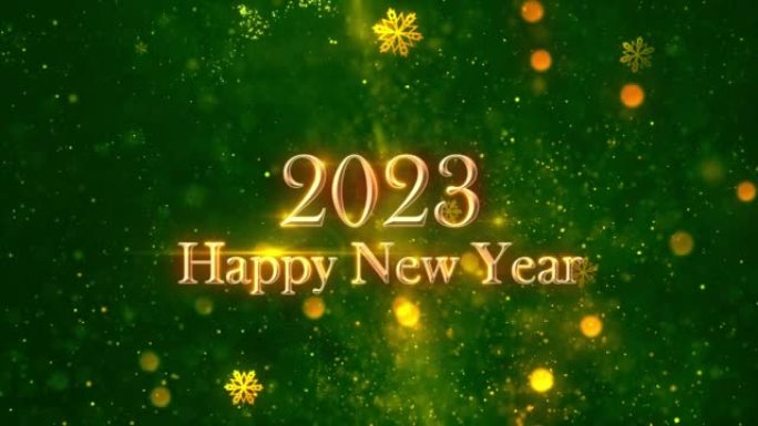 绿色背景上的快乐新2023年，带有雪花，徽标，新年快乐徽标