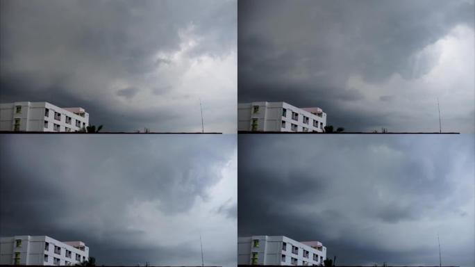时间流逝，乌云在曼谷下大雨之前移动