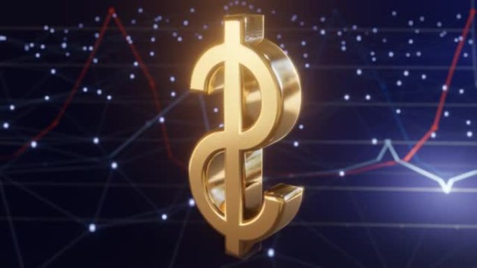 动画深蓝色背景上金色的美元符号 ..货币和区块链概念。