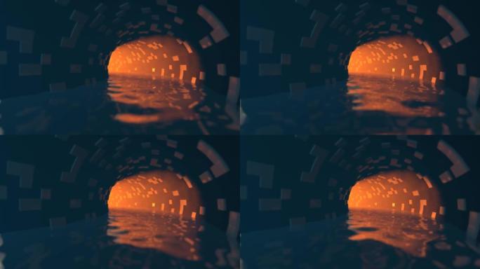 下沉式地下隧道与路途尽头的光3D 4k动画