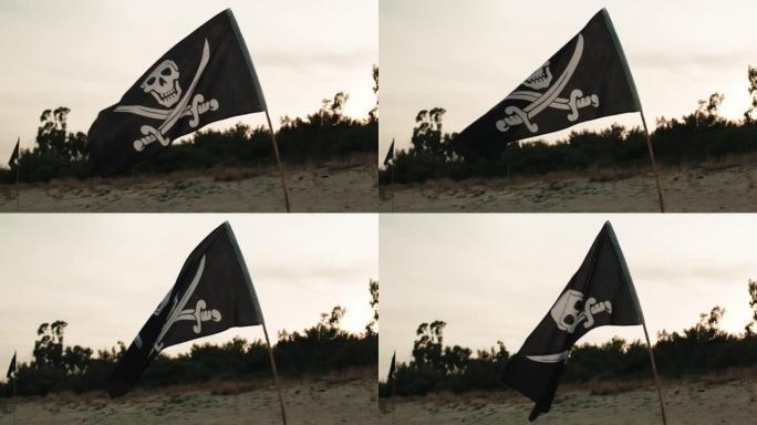 海滩上的黑色海盗符号