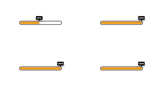 彩色和柔和的彩色加载进度条动画背景，带有移动百分比计数器的动画加载条，橙色