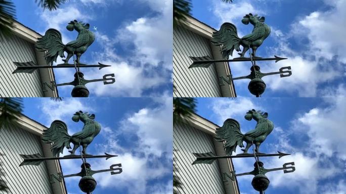 一只公鸡，指示南方在北方，也显示风向，坐在房子的屋顶上，他有铁箭，一架飞机飞过他，就像童话一样