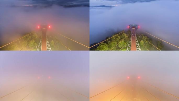 泰国亚拉省艾耶翁区空中步道的延时移动云雾，日出场景
