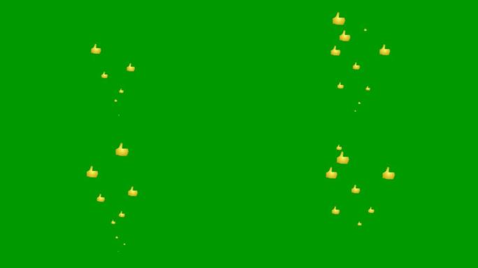 动画黄金喜欢从下往上飞。循环视频。矢量平面插图。喷泉从手隔离在绿色背景上。